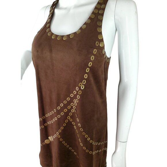 Retro Metal Embellished T Back Tunic Top Brown Microfiber Lee and Joe Womens Med - Picture 7 of 14